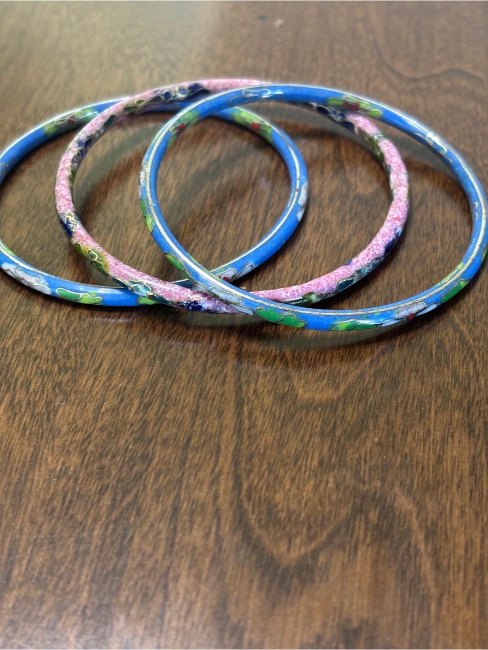 Colorful Cloisonné Enamel Bangle Set - Blue & Green